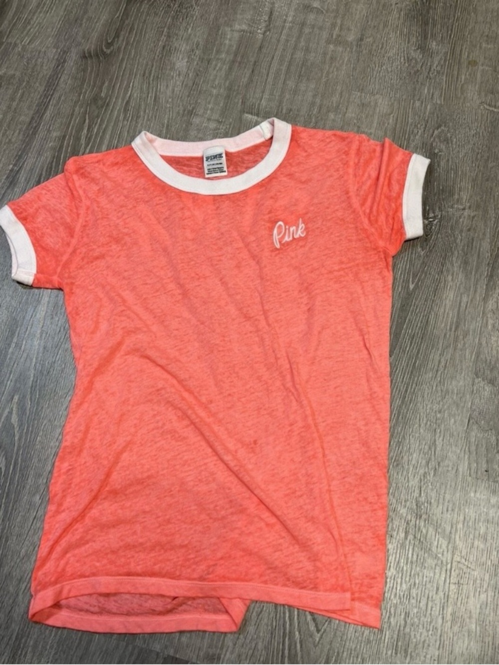 PINK Victoria's Secret Coral Ringer Tee with White Trim